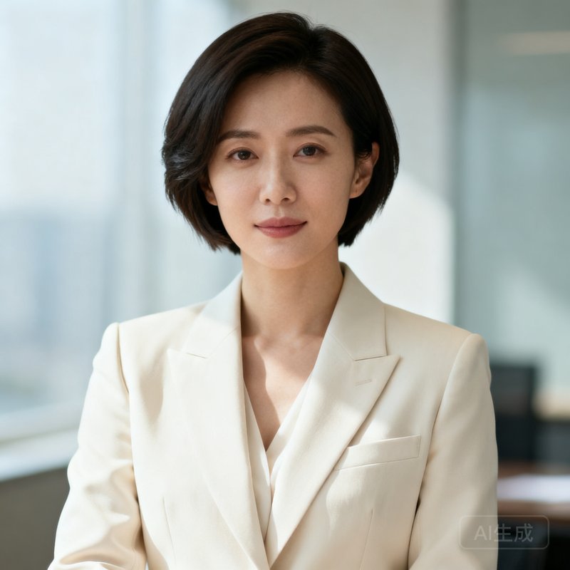 公海贵宾会运营总监林琬清女士职业照，短发干练形象，身着米白色西装，展现高效专业的运营管理风格